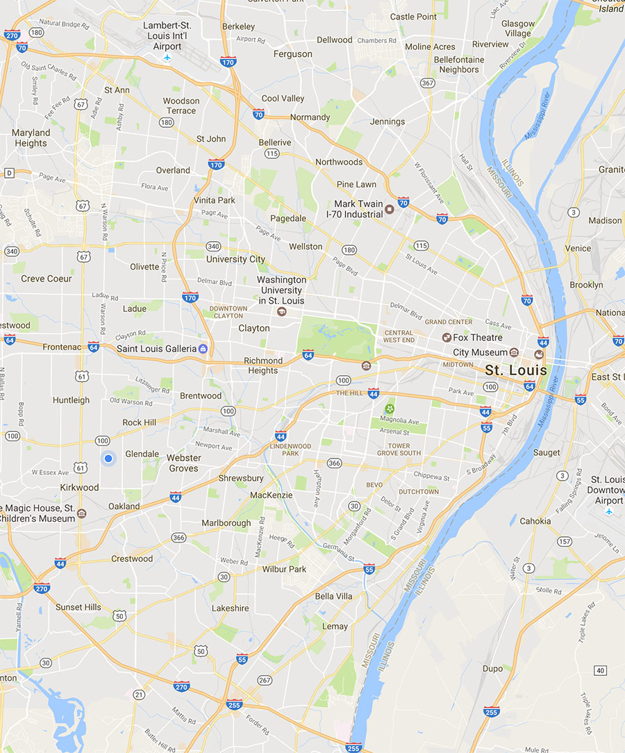 A Google map of the city of St. Louis
